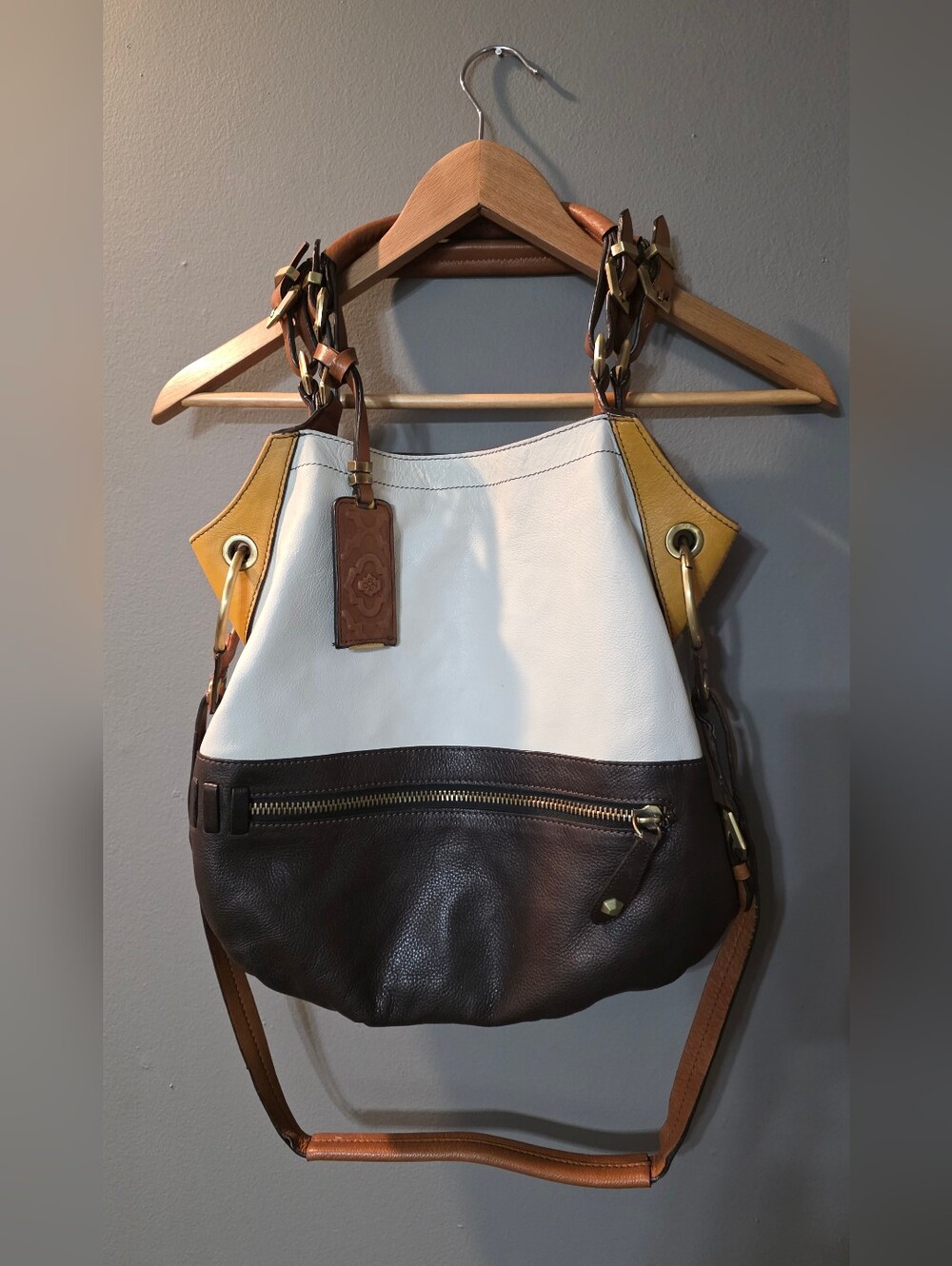 Oryany Sydney Pebbled Leather‎ Color Block Shoulder Bag Satchel Hobo